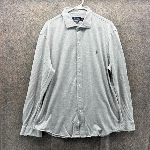 Polo Ralph Lauren Dress Shirt Mens XL Gray Button Down Preppy Knit Stretch - Picture 1 of 10